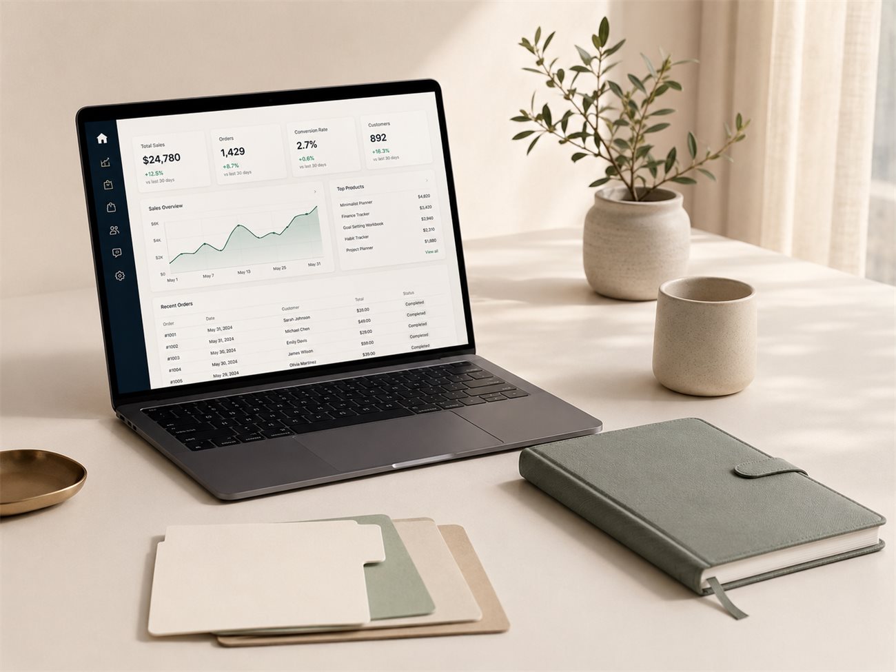 A calm Prime Digital Goods finance dashboard open on a laptop