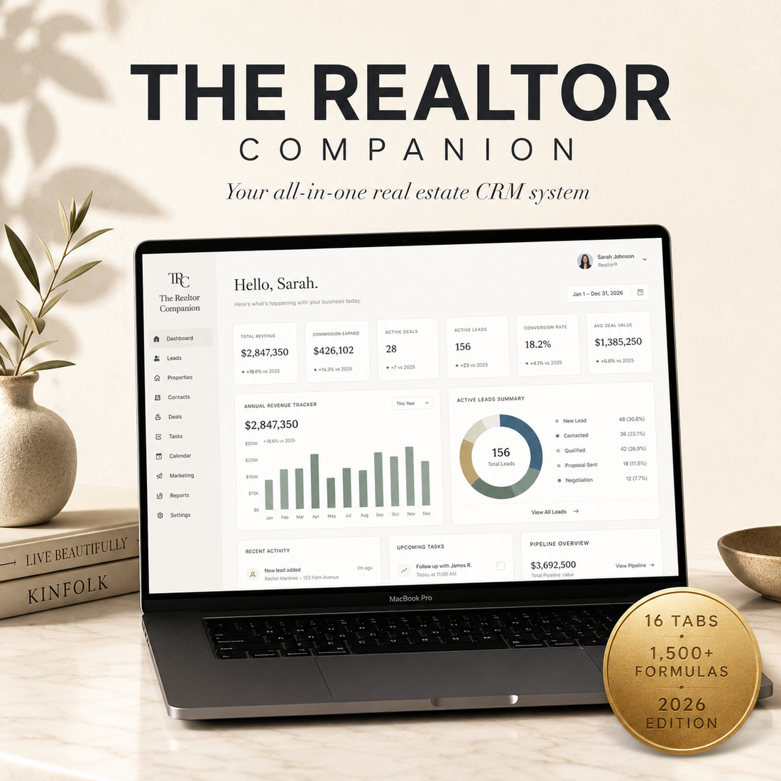 Real Estate Agent CRM Excel & Google Sheets Template | Realtor Lead Tracker Pipeline Commission Calculator | Property Listings Planner