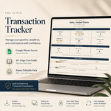 Real Estate Transaction Tracker Google Sheets dashboard for managing deal pipelines, deadlines, commissions, and closing tasks.