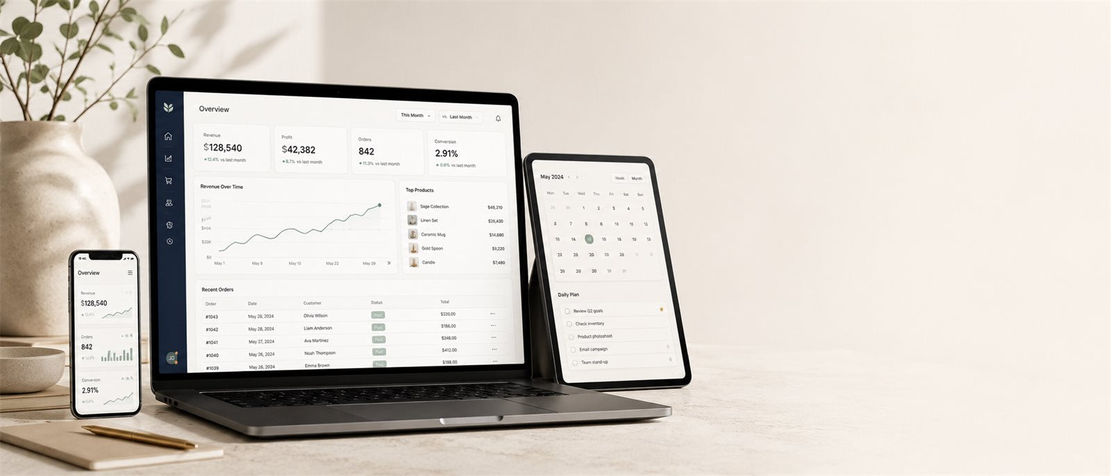 Prime Digital Goods dashboards across laptop, tablet, and phone